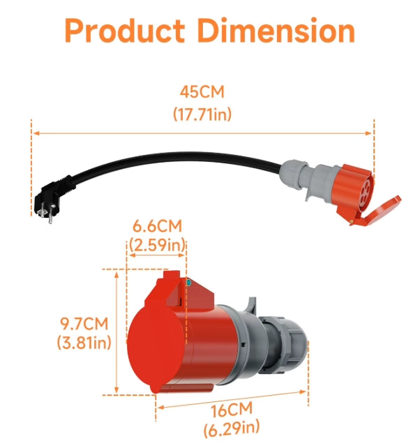 CEE Red Adapter 16A → Schuko 16A for EV Chargers