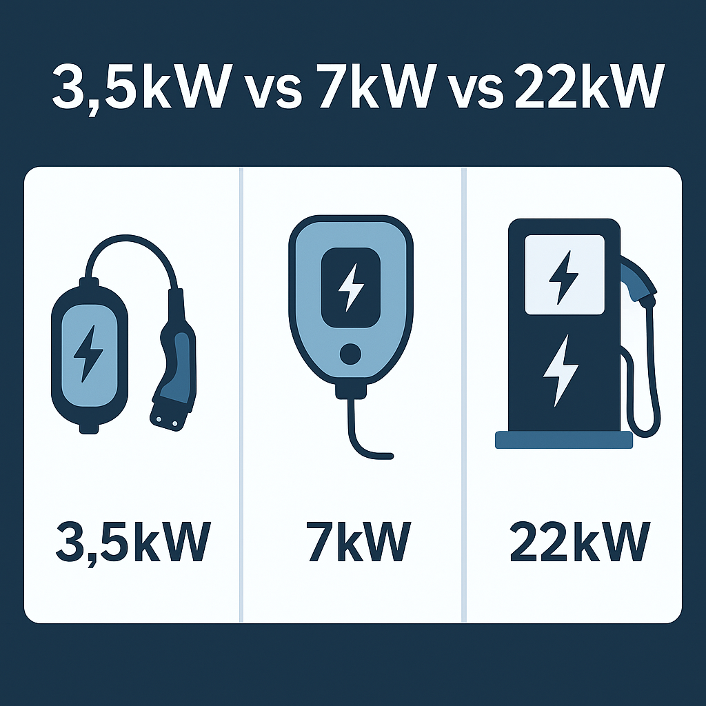 Carregador de 3,5kW vs 7kW vs 22kW: Qual é o Ideal para Si?