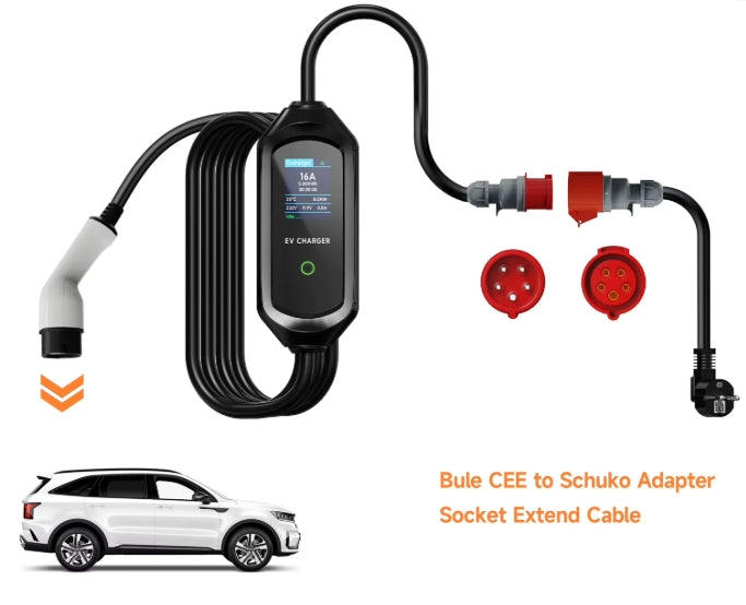 CEE Red Adapter 16A → Schuko 16A for EV Chargers