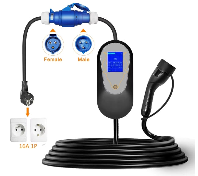 CEE Blue 32A to Schuko 16A Adapter for EV Chargers