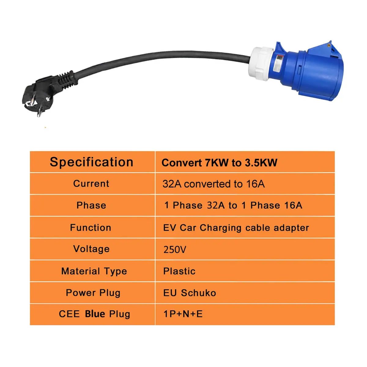CEE Blue 32A to Schuko 16A Adapter for EV Chargers